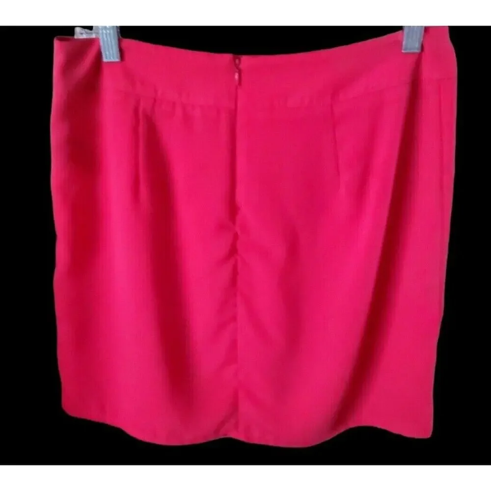 FOREVER 21 Bright Pink Silky Polyester Pleated Faux Wrap Mini Skirt Sz L